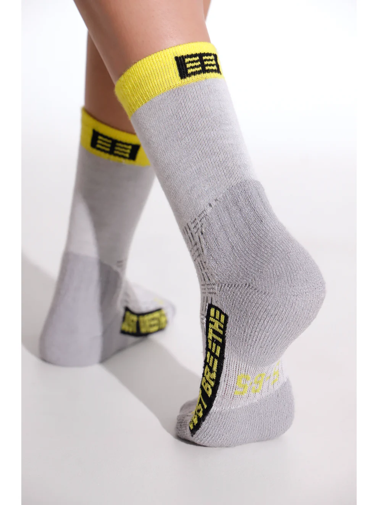 Just Breethe 3/4 Crew Sock (Small, Yellow/Grey)