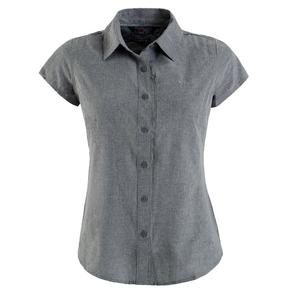 First Ascent Luxor CoolDry Short Sleeve Shirt – Women's (Medium, OVERCAST MELANGE)